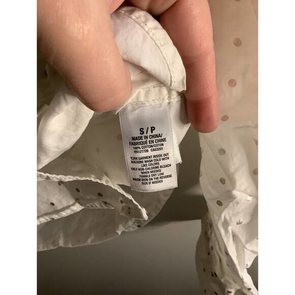 Prince & Fox Button-Up Shirt Gold Polka Dot Preppy White S - Picture 4 of 6